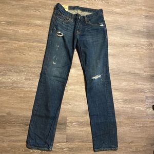Hollister Dark Wash Distressed Skinny Jeans 100% Cotton Size 32